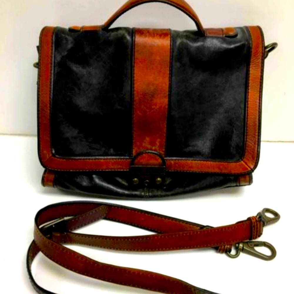 FOSSIL (VRI) Vintage ReIssue Messenger Satchel Whiskey Brown Black Classic Bag